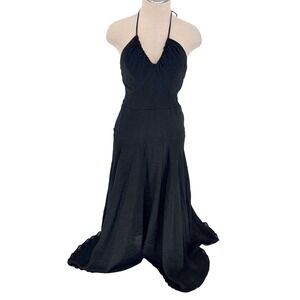 DKNY Halter Maxi Dress 2 Black Crinkle Smocked Back DW487871SB
